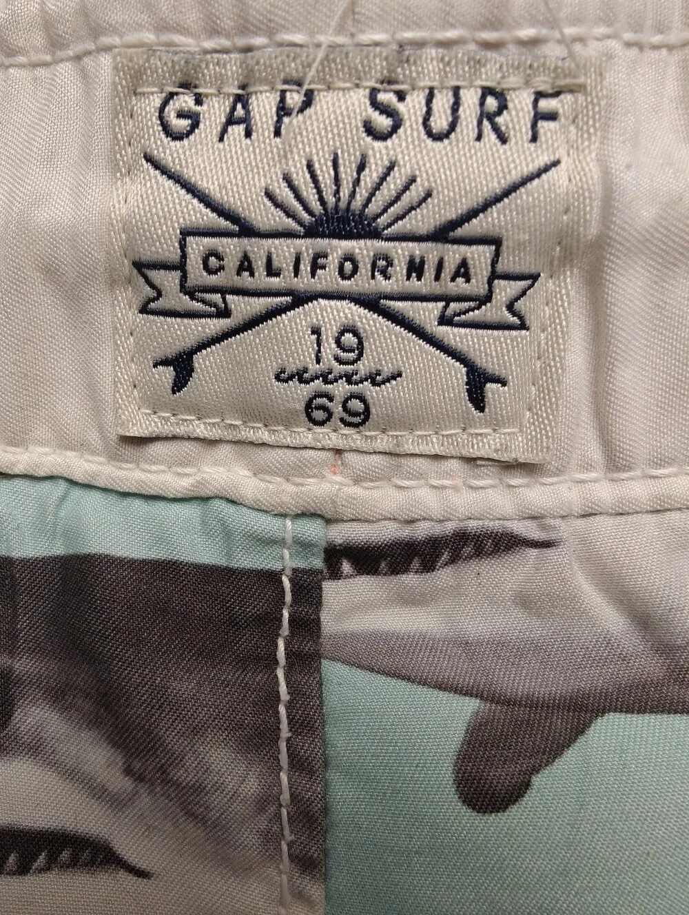 GAP Kids Surf Great White Shark Print Aqua Swim Trunks W/Pockets L 10/11 Husky
